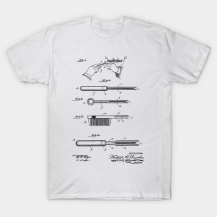 Curling Tongs Vintage Patent Hand Drawing T-Shirt